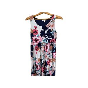 Hailey & Co Women's‎ Floral Print Maxi Dress Sleeveless Casual White Pink Medium